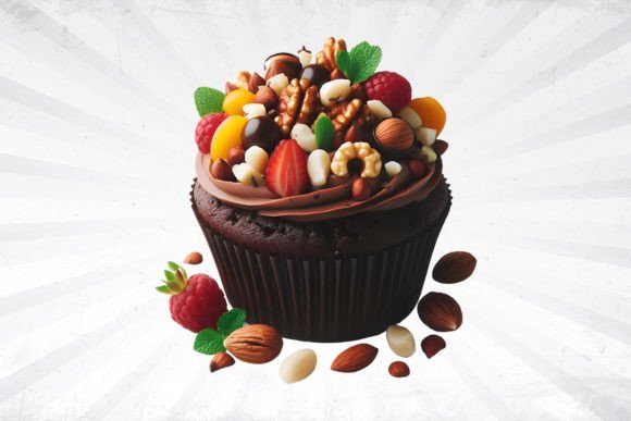 Chocolate Cupcake, Nuts Isolated Image: A Visual Delight for Bakers and Designers