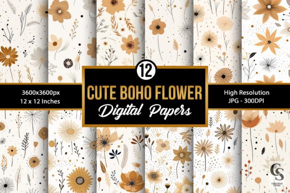 Cute Boho Flowers Digital Papers: A Creative Resource for Everyday Projects