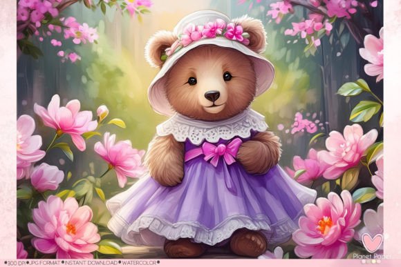 Floral Bear in Lilac Dress