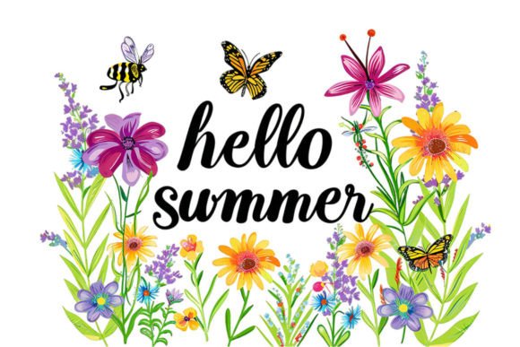 Hello Summer with Flowers Watercolour