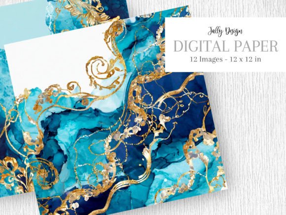 Luxury Blue Alcohol Ink Baroque Style