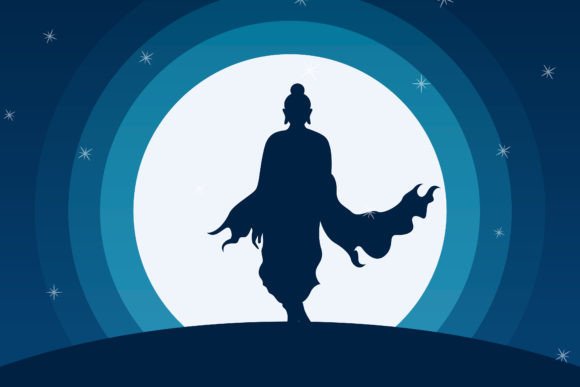 The Artistic Language of Buddha Walking Front of Moon Vector Art: Design, Meaning, and Modern Application