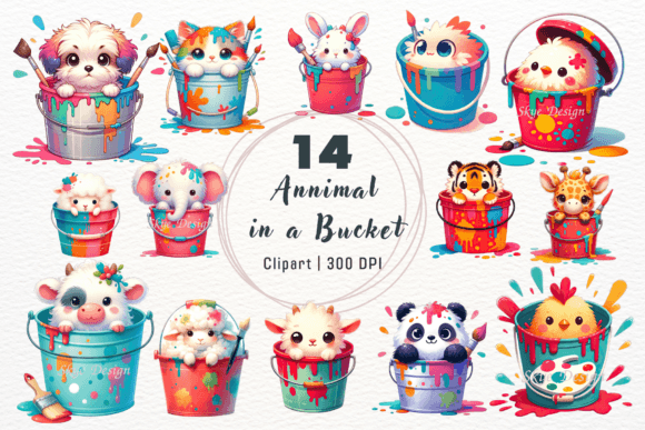 Watercolor Animal in a Bucket Clipart