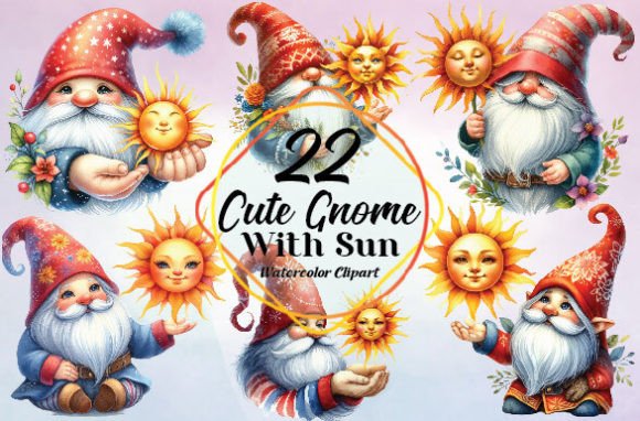 Watercolor Cute Gnome with Sun Clipart: A Whimsical Addition to Your Creative Projects
